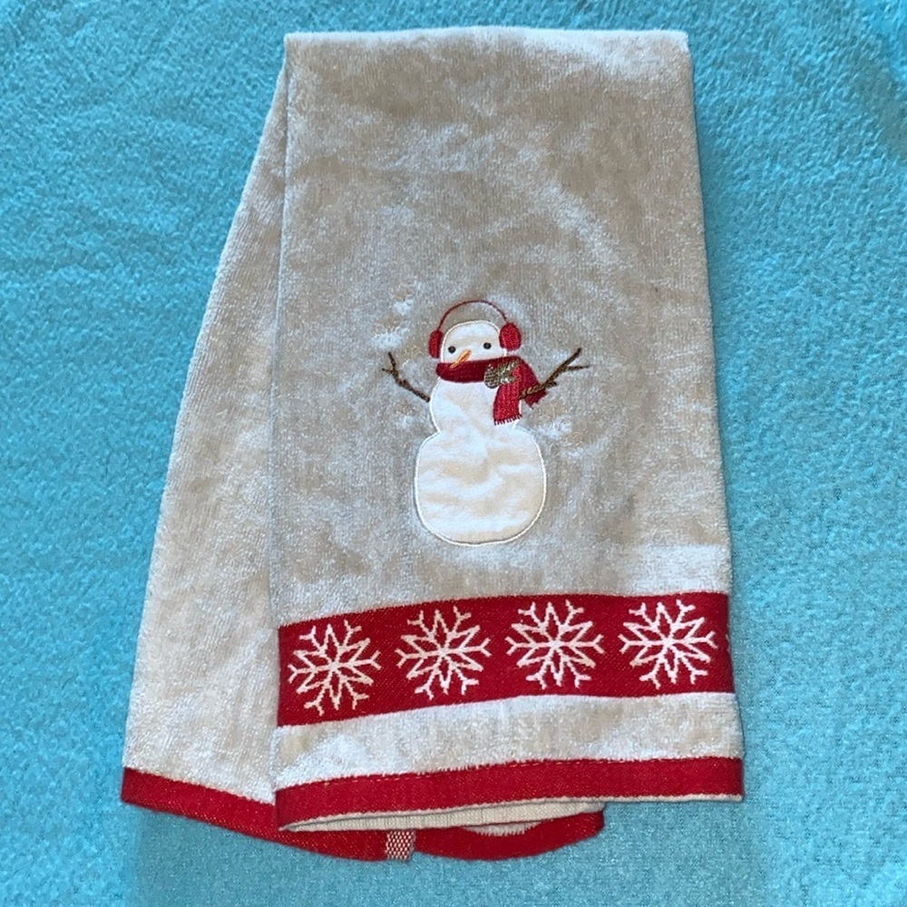 Snowman and snowflakes Christmas embroidered hand fingertip towel